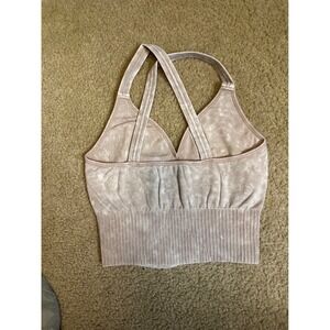 Zenan Outfitters Acid Wash Seamless Ribbed Sports Bra Tan NTW-6153A S/M